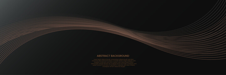 Dark abstract background with glowing wave. Shiny moving lines design element. Modern dark gold gradient flowing wave lines. Futuristic technology concept. Vector illustration