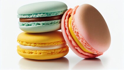 colorful macaroons on white background