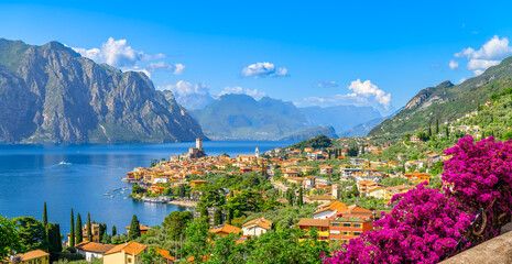Landscape with Malcesine town, Garda Lake, Italy - 629849791