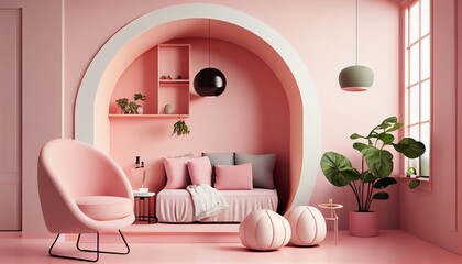 Fototapeta na wymiar modern living room with sofa with pink wall