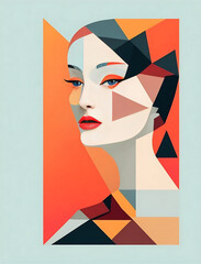 Colorful pop art woman portrait with geometric shapes in HQ HD
