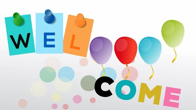 Welcome footage animation with rainbow colored balloons