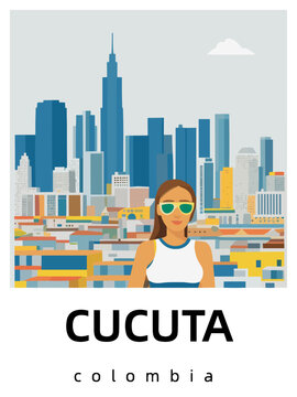 Cucuta: Flat design tourism poster with a cityscape of Cucuta (Colombia)