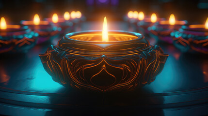 Happy Diwali, Glowing oil lamp - Generative AI