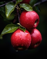 red apples on a tree with waterdrops - created using generative AI tools