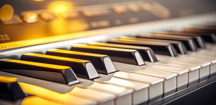 Piano keyboard background was set up in the music room by the windows in the morning to allow the pianist to rehearse before. Created with Generative AI technology.