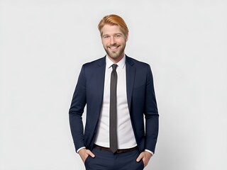 Handsome Confident Blond Bearded Businessman Joyful Smile with Hands in Pockets | 8k
