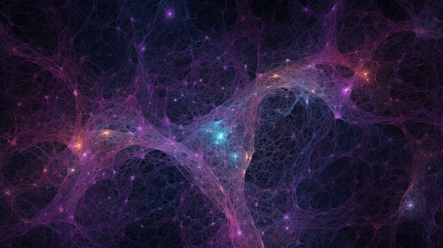 Universe map structure illustration of matter distribution in space, purple cosmic web of galaxy filaments with galaxy superclusters among dark matter group of galaxies clusters in observable universe
