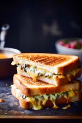 Fotobehang Cheese toasties, homemade hot sandwiches, food and easy recipe idea, generative ai © Anneleven