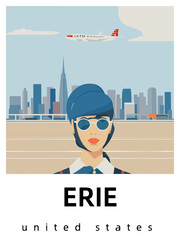 Erie: Flat design tourism poster with a cityscape of Erie (United States) - obrazy, fototapety, plakaty