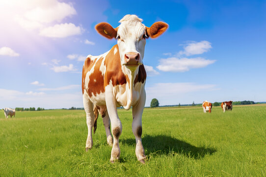 Ai generated image of perfect cow on a field