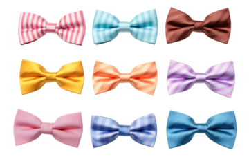 Many different bow ties, single color and striped, isolated, white background
