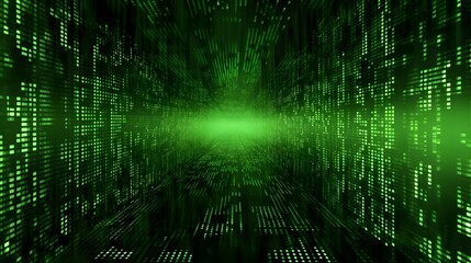 Abstract background matrix with a streaming flow of binary code in shades of green, classic "matrix" visual, high-tech atmosphere