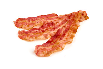 Fried pork bacon, isolated on white background.