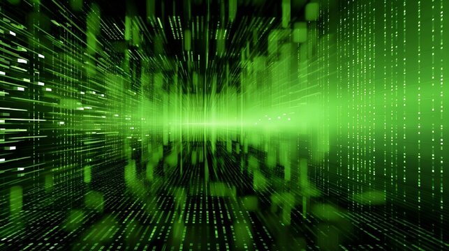 Abstract background matrix with a streaming flow of binary code in shades of green, classic "matrix" visual, high-tech atmosphere