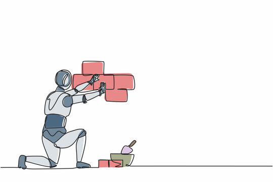 robot building wall, line art, red bricks clip art preview