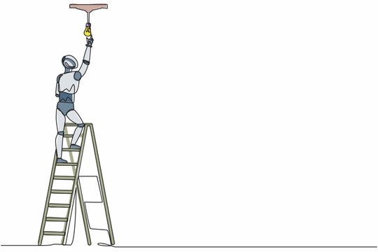 robot on ladder changing lightbulb clip art preview