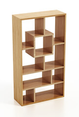 Modern bookshelf isolated on white background. 3D illustration