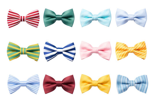 Many different bow ties, single color and striped, isolated, white background