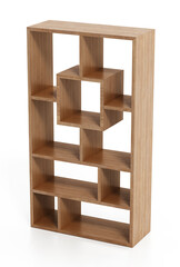 Modern bookshelf isolated on white background. 3D illustration