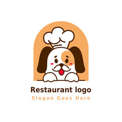 Restaurant logo design and mascot colorful illustration including cartoon cute chef dog teddy and hat