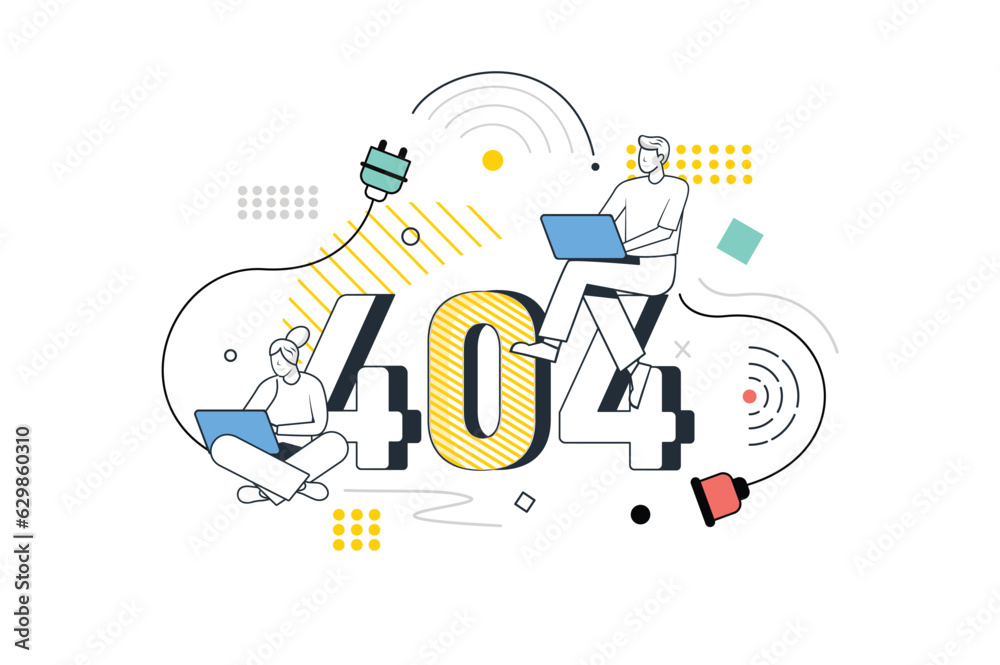 Aufkleber 404 not found line concept with people scene in the flat line cartoon style. a team of programmers i