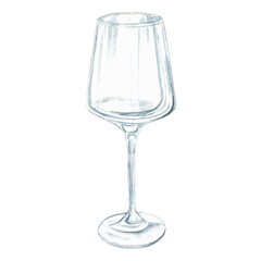 Glass for wine, champagne, cocktail. Watercolor illustration isolated on transparent background. For bar menu design, restaurant decoration, poster, alcoholic beverage print