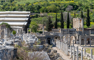 Fototapeta na wymiar Side view on The Library of Celsus in ancient Ephesus, located in western Turkey