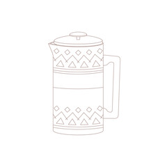 Teapot. Drawn elements for camping and hiking. Wilderness survival, travel, hiking, outdoor recreation, tourism.