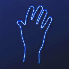 help hand neon sign, modern glowing banner design, colorful modern design trends on black background. Vector illustration.