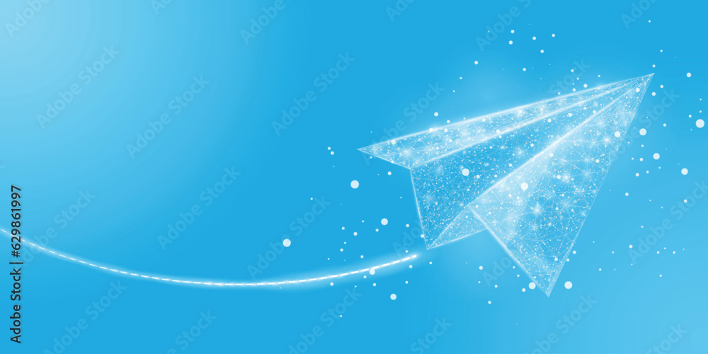 Wall mural polygonal paper plane. business startup, innovation, growth, travel, way forward freedom concept. wi