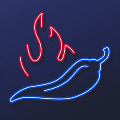 Fototapeta premium burning pepper neon sign, modern glowing banner design, colorful modern design trends on black background. Vector illustration.