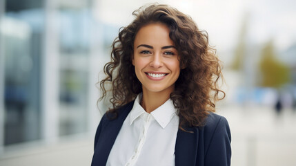 Obraz premium smiling woman in office style in the background of the office