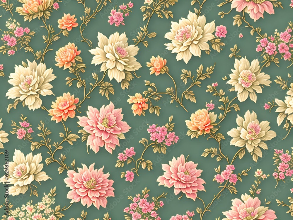 Wall mural Vintage Floral Pattern, Generative AI Illustration