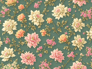 Vintage Floral Pattern, Generative AI Illustration