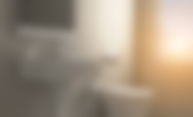 Modern bathroom including bath and sink. 3D rendering.. Sunset.