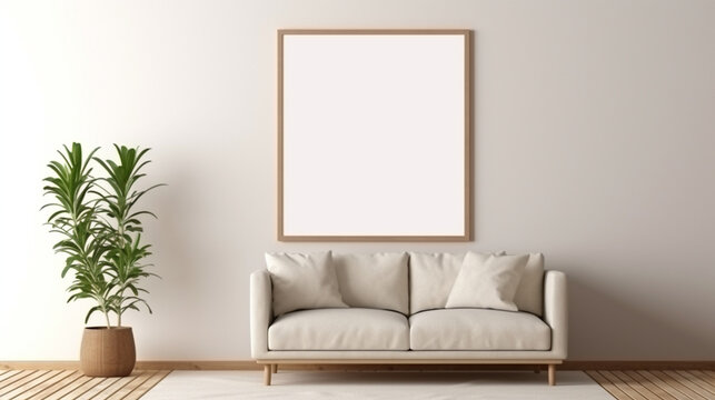 Mockup poster frame in minimalist modern interior