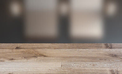 Scandinavian bathroom, classic  vintage interior design. 3D rendering., Background with empty wooden table. Flooring.