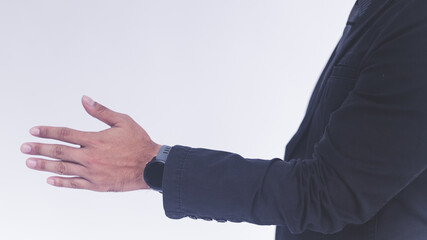 Fototapeta premium the businessman acting shake hand on white background