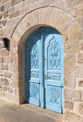 Traditional Mardin Stone House with Beautiful Blue Door in Mardin, Turkey