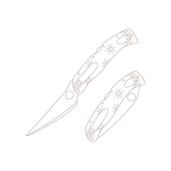 A folding knife. Drawn elements for camping and hiking. Wilderness survival, travel, hiking, outdoor recreation, tourism.