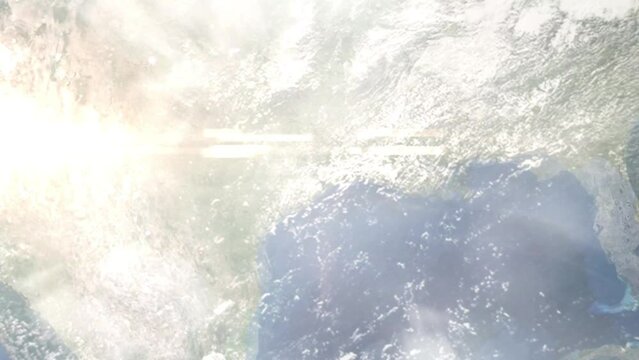 Zoom in from space and focus on Baytown, Texas, USA. 3D Animation. Background for travel intro. Elements of this image furnished by NASA