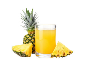 Pineapple juice in a glass with copy space on clear or transparent background  for object and retouch design.  Generative AI.