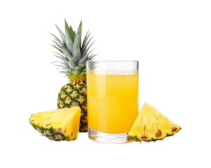 Pineapple juice in a glass with copy space on clear or transparent background  for object and retouch design.  Generative AI.