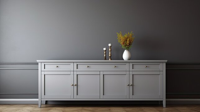 gray interior dresser decor rendering, generative ai