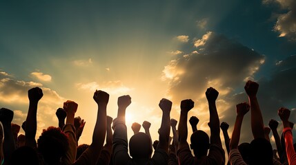 Fototapeta premium Juneteenth freedom day celebration african american people raised fists in the air black lives matter juneteenth and african liberation day, generative ai