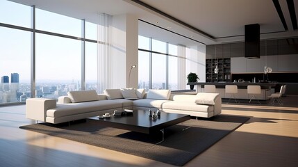 Fototapeta na wymiar minimalist modern interior design huge bright, generative ai