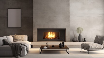 mock poster modern home interior fireplace, generative ai