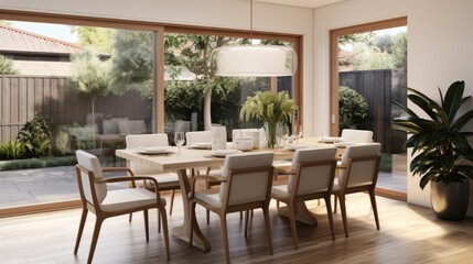 Fototapeta na wymiar stylish botany interior dining room design, generative ai