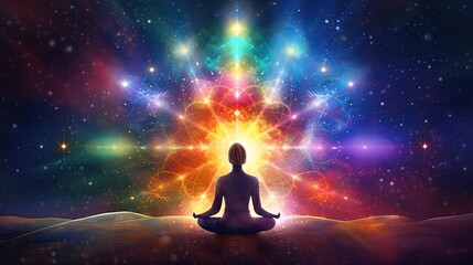 Fototapeta na wymiar Universe cosmos meditation background chakras prana the mind of god and spirituality, generative ai